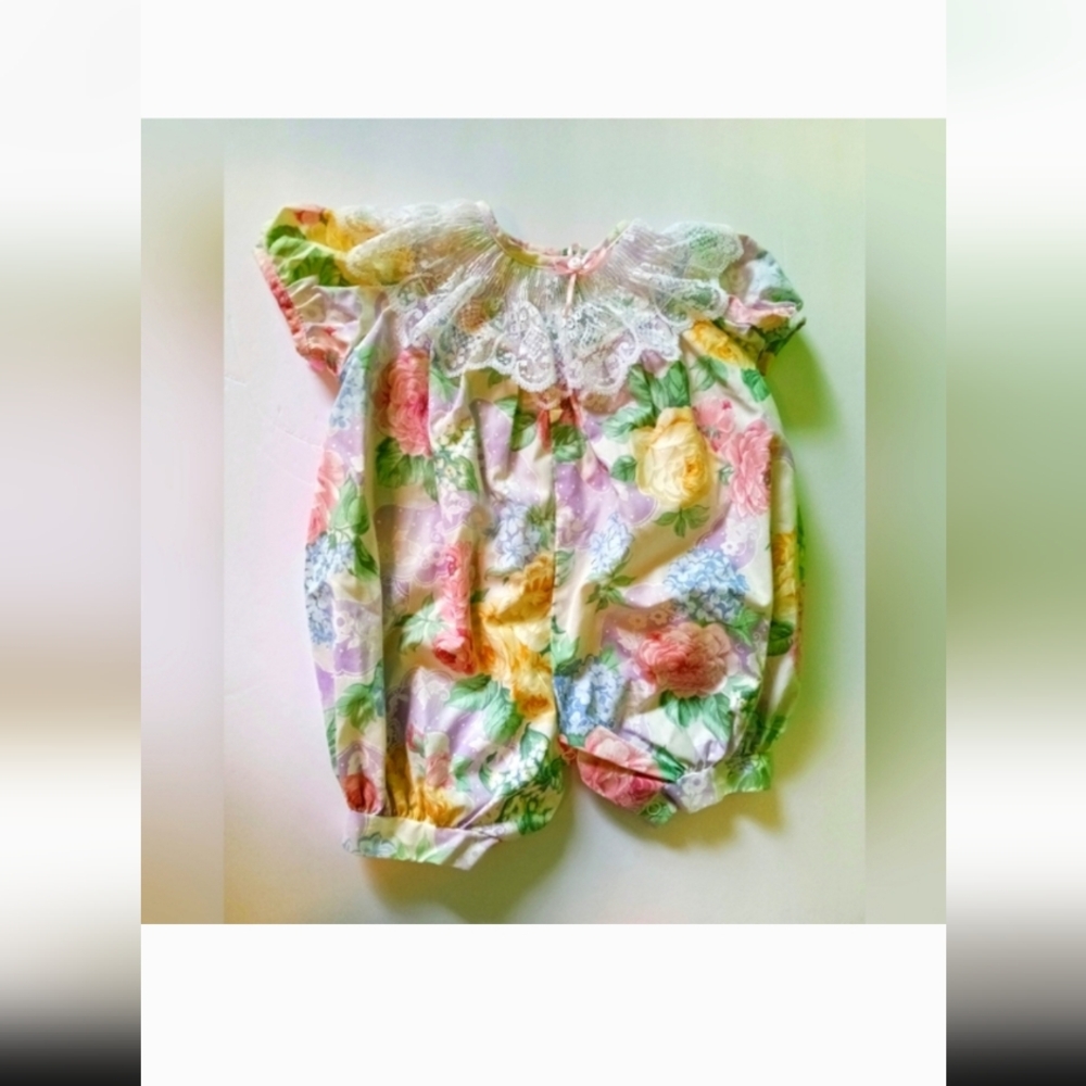 Vintage Rose Cottage floral bubble romper size 0-3 months